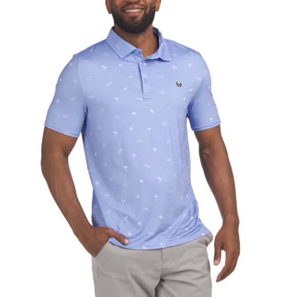 PALM GOLF Blue Beachside Printed Polo - Picture 1 of 2